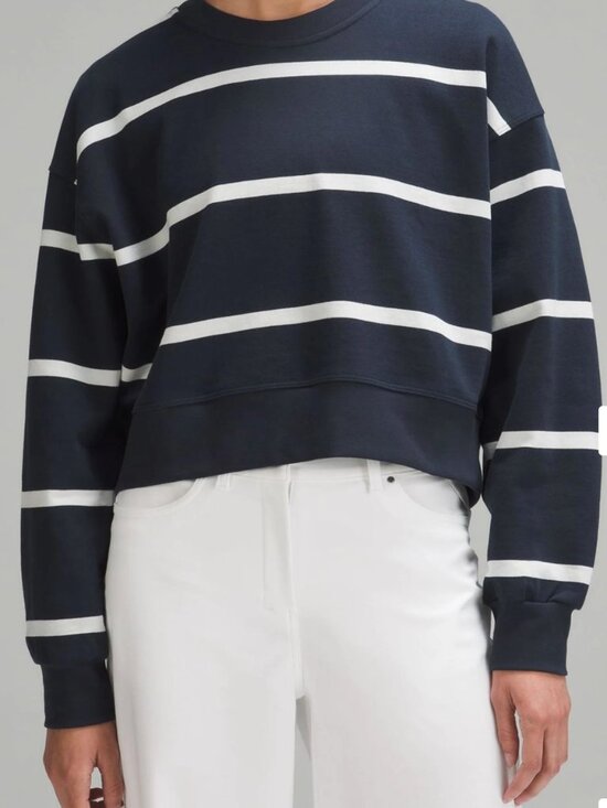 lululemon athletica Tops - Lululemon Perfectly Oversized Cropped Crew Navy White Stripe Sweatshirt size 4